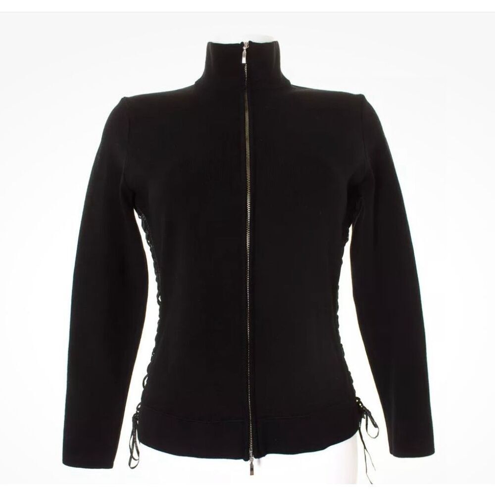Vintage Bruno‎ Manetti Moto Jacket Womens M Knit Sweater Zip Up Lacing Side Ride